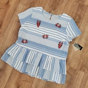 Crown and Ivy Lobster Crab Coastal Summer Blouse Top Shirt Large